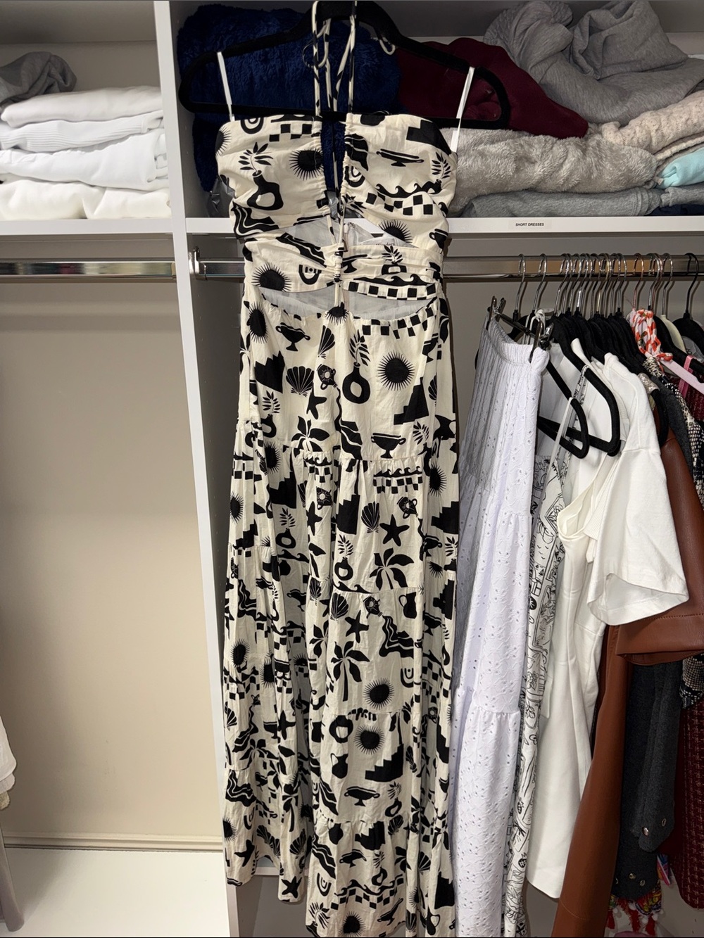 Black & Cream Printed Strapless Maxi Dress